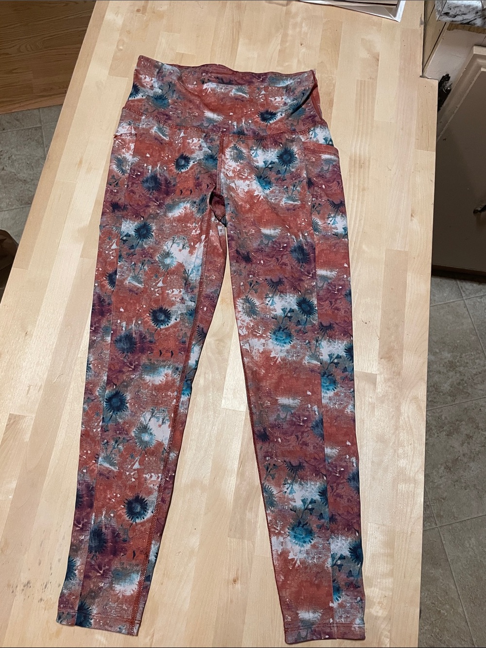 Women’s Tie-Dye Print Leggings - Rust & Teal